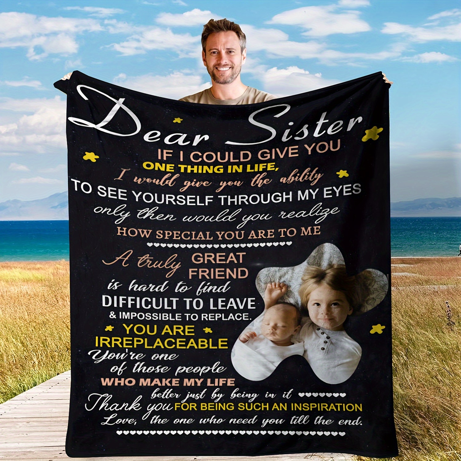 

1pc Blanket With Custom Photo Flannel Blanket Personalized Creative Blanket Gift For Sister Fits Bedroom Sofa Tv Blanket
