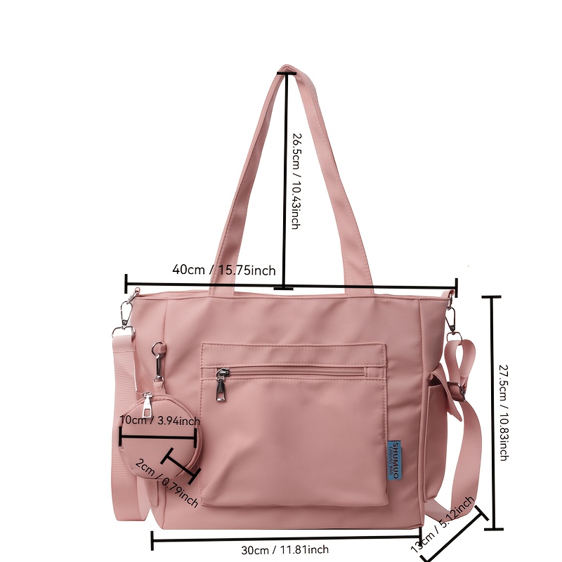 TEMU Women's Large-capacity Oxford Cloth Tote Bag With Multi-pocket & Detachable Strap - Zipper Closure Handbag Suitable For,, Travel, Carrier Pocket