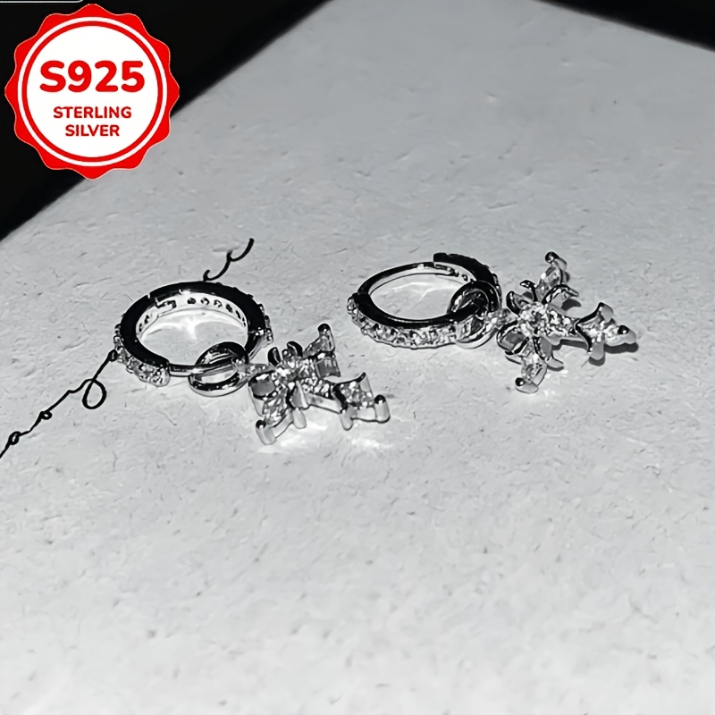Women's S925 Sterling Silver Cross Pendant Ear Cuffs