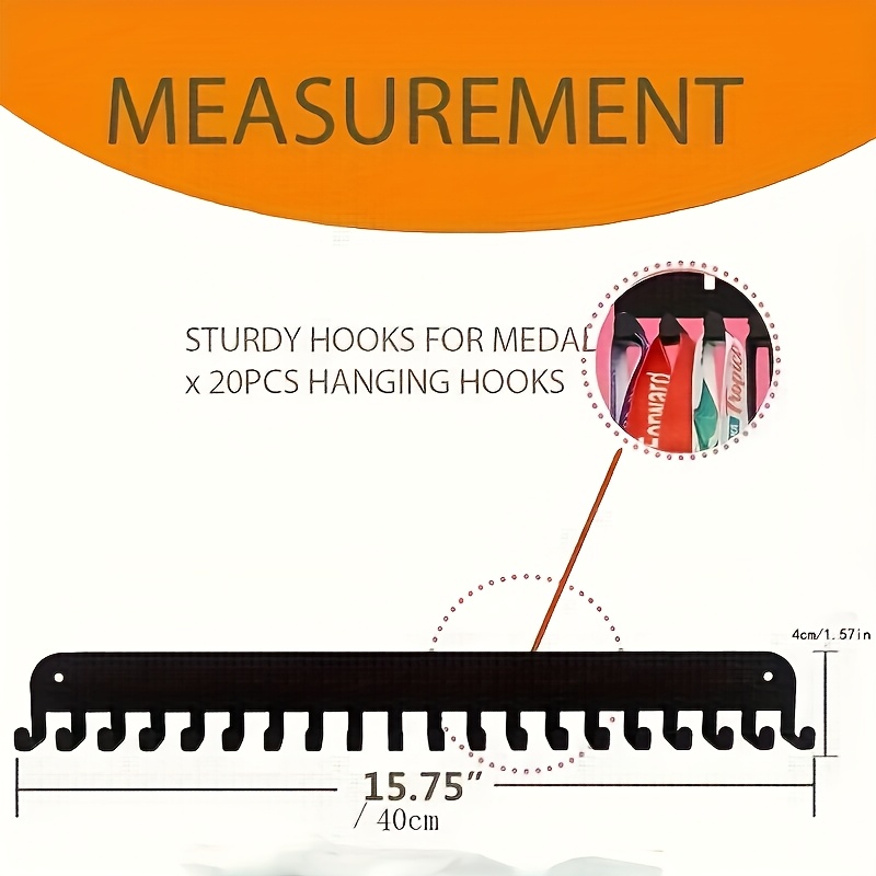 TEMU 1 Easy Metal Wall-mounted Medal Display Stand - Can Hold 60 Medals With 20 Hooks, Durable Iron Sports Trophy Storage Hook, Ideal Hook Choice,