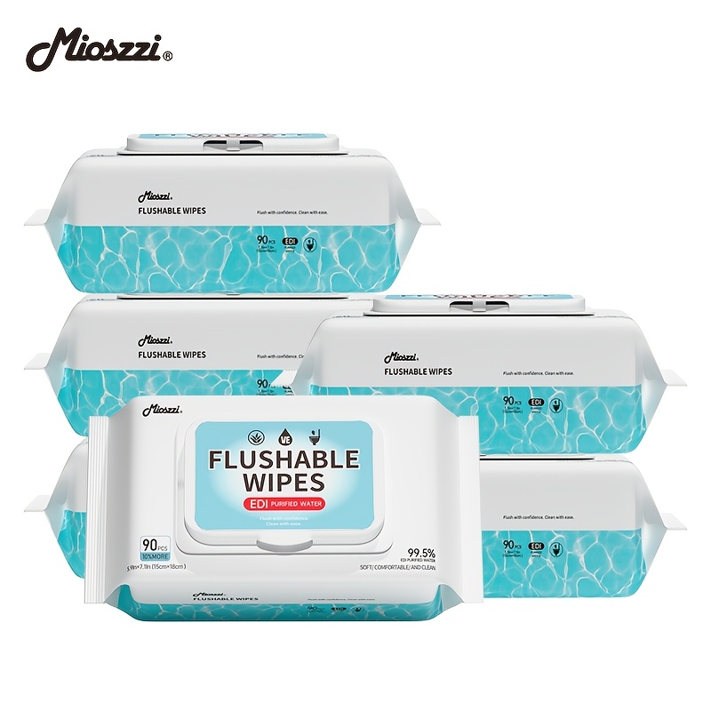 MIOSZZI Flushable Wet Wipes, 540 Wipes in Total (6 Packs of 90) - Safe for And Moms | Fragrance-Free | No Alcohol | Contains Aloe | Safe for Septic Systems | Family-Sized