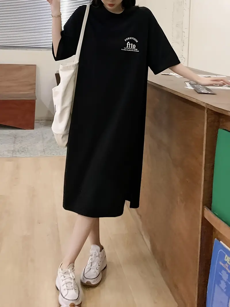 korean style t shirt dress Summer * * Sleeve Shirt Dress for Women, 2025 Korean Style Loose Fit, Petite Size, Forest-Inspired Babydoll Dress