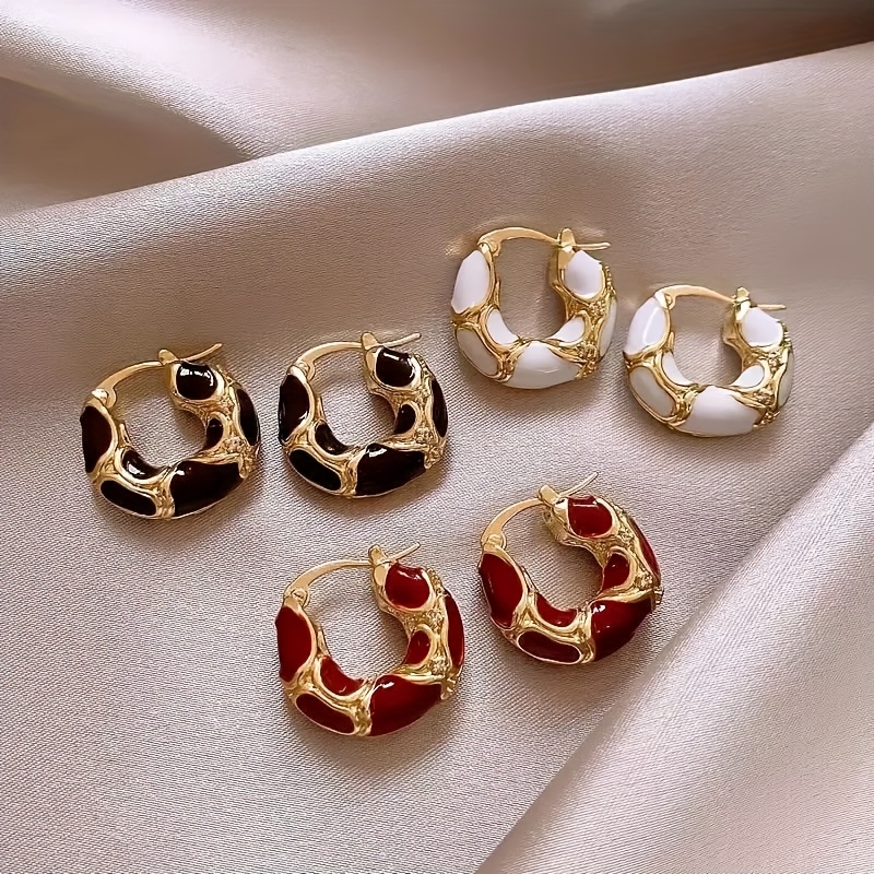 TEMU 6pcs Women's Vintage Autumn And Winter Earring Set, Light Luxury Everyday Versatile Style, Enamel Drop Earrings