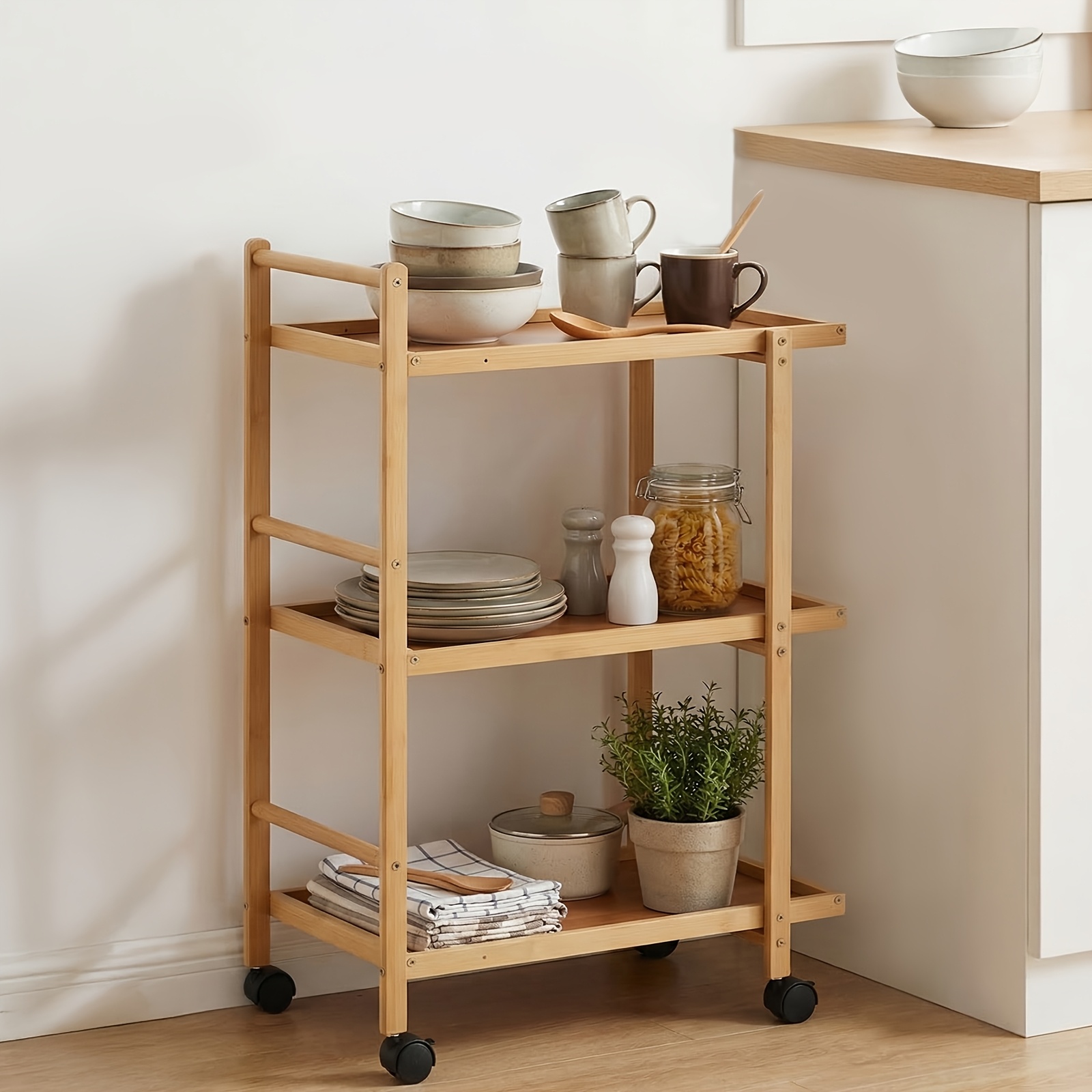Image of Office Bookshelf, With Casters For . Made Of Sturdy Natural Wood, It Boasts A Large Capacity And Space. Suitable For Home Offices, Studies, Mobile Bookcases