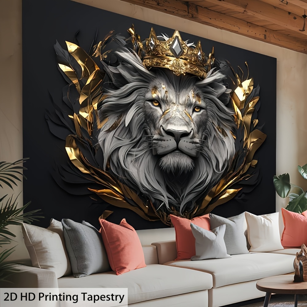 Majestätischer Löwe Mit Krone Wandteppich Für Wohnzimmer Deko_voghion.com