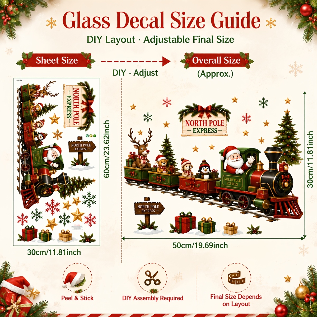 TEMU 1 autocollant de fenêtre de train de 30 x 60 cm, cadeau de neige, autocollants statiques, décoration murale de vitre