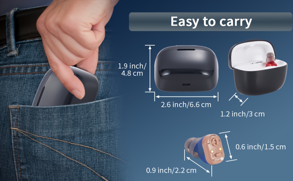 2+1pc Rechargeable Hearing Amplifiers, A Pair Invisible Hearing Amplifiers And a Portable Magnetic Charging Box, High-Performance Sound Amplification20H Working Time 60H Backup Power Supply, Invisible In-Ear, Comfortable to Wear, Easy to Use