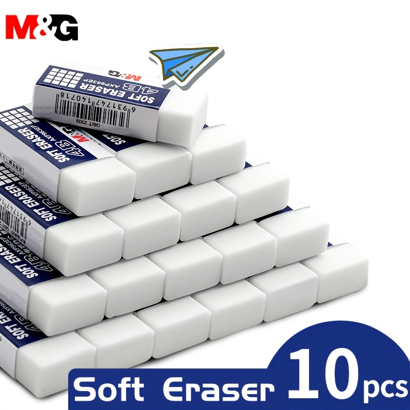 

Pack Of 10 M&g 4b White Erasers, Compact Pencil Erasers, Eraser, Crumbless Art Drawing Eraser, Rectangular Bulk Erasers For Educational And Office Use