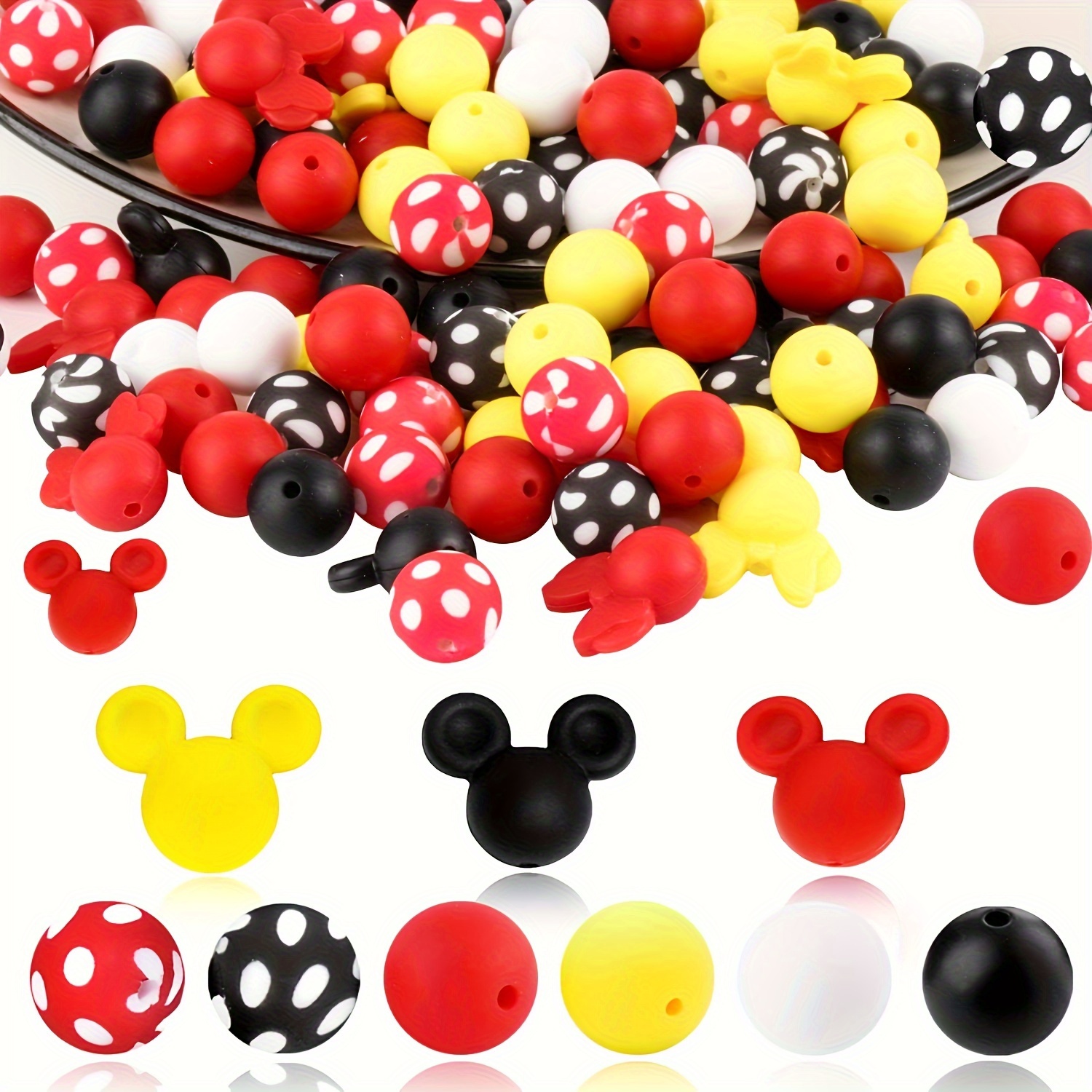 

60pcs Colorful Red Yellow Dot Pattern Silicone Round Beads For Diy Necklace Bracelet Jewelry Keychain Making