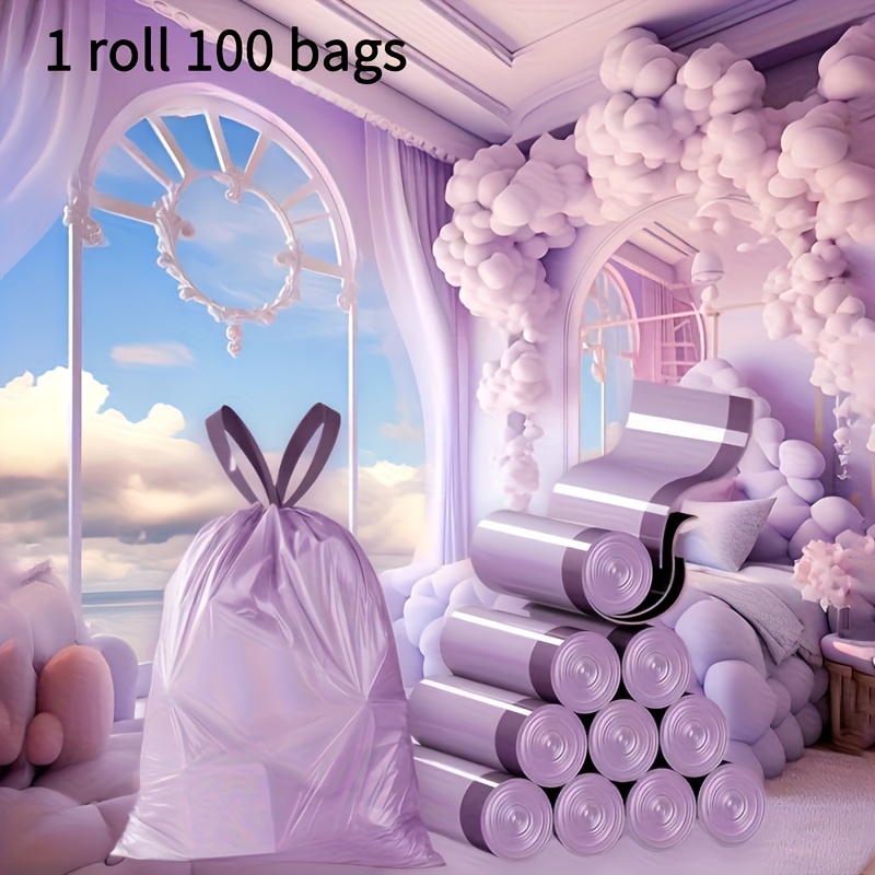 TEMU Drawstring Purple Garbage Bags, High Quality Plastic Garbage Bag, Colorful Garbage Bag, Suitable For Kitchen, Bathroom, Bedroom, Living Room, Home Use- Portable Trash