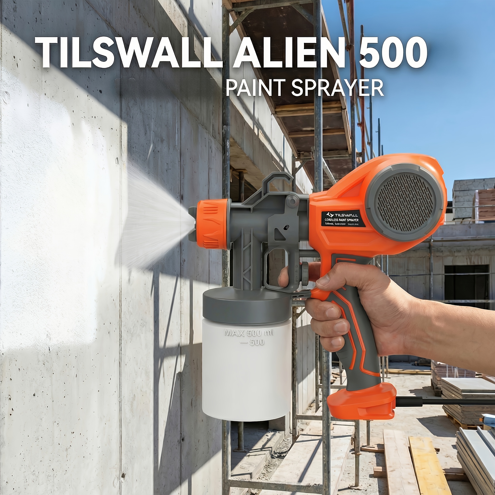 Lightweight Electric Paint Sprayer With 4 Nozzles And 3 Spray , 100 Din, Control For Fences, Cabinets, Ceilings, Furniture, Etc. (orange And White)