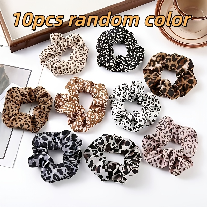 Image of 10pcs Leopard Print Hair Tie Set - Random Colors, Hair Ties For Women, Designed For Ponytails, Suitable For Daily And Party Occasions