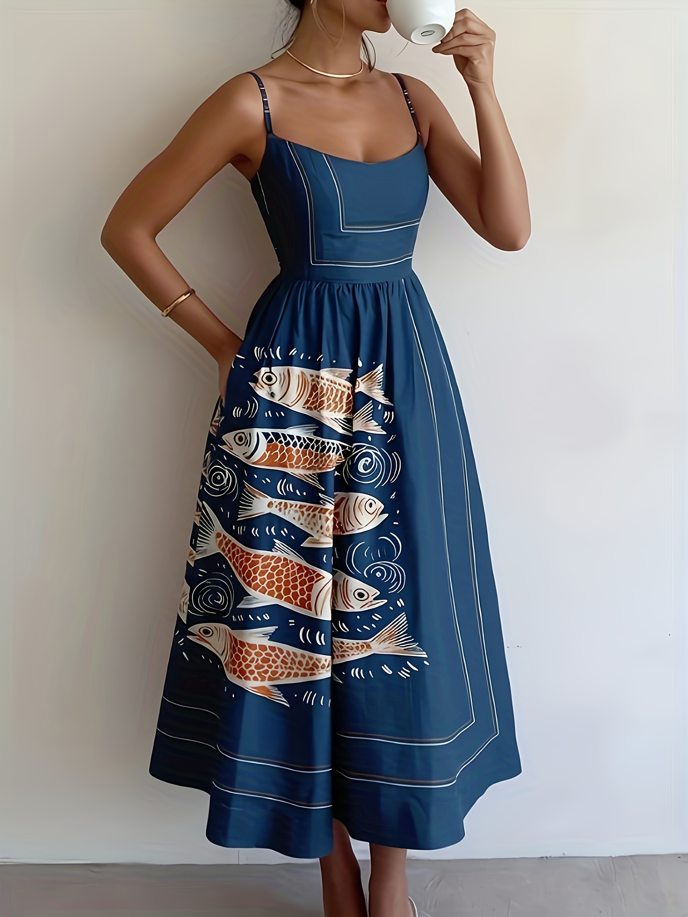 Vintage Abstract Fish Print Dress