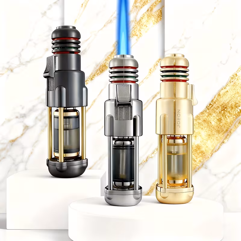 no fuel included metal lighter luxurious polished windproof refillable fuel jet adjustable blue flame lighter with tank made of alloy easier experience Product details 0