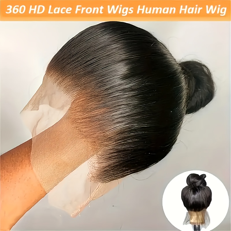 eulisi 360 full lace straight frontal wig 150 density hd lace human hair wig natural elegant style for for everyday or special occasions versatile hairpiece sleek bun style realistic hair texture lace front wig details 0
