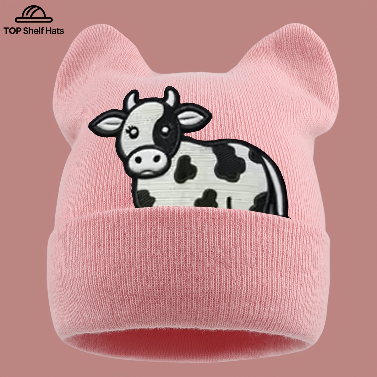 TEMU 1pc Cute Black And Print Design Ear Hat, Cute Design, Men And Women's Trend Street Style Warm Hat, Winter Fluffy Women's Ear Protection Beanie,