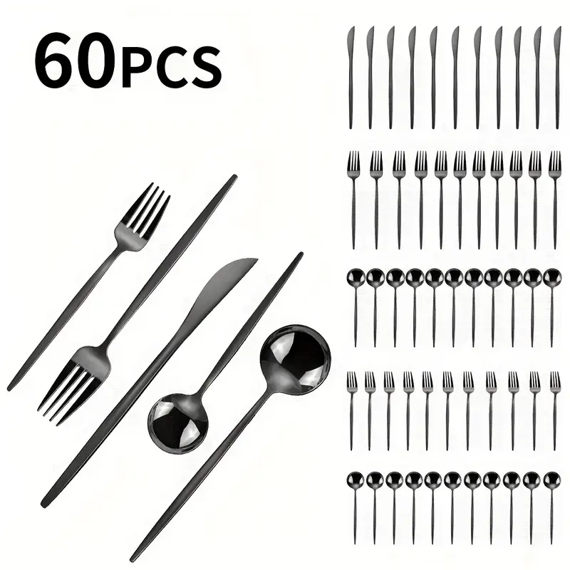60pcs stainless steel cutlery set 12 people knives forks spoons set with gift box including dinner knives dinner spoons dinner forks dessert spoons dessert forks banquets parties restaurants Product details 0