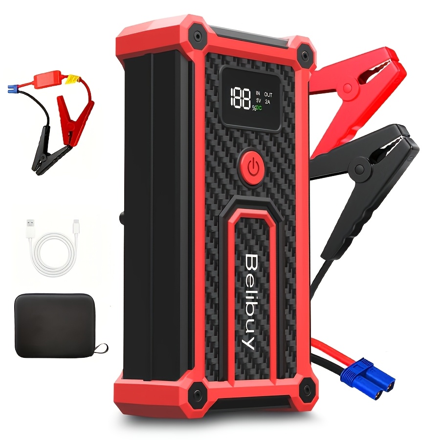 TEMU Démarreur de voiture portable, booster de batterie robuste 6000A 12V, adapté à divers véhicules (essence 5.0L/ diesel 4L), chargeur portable,