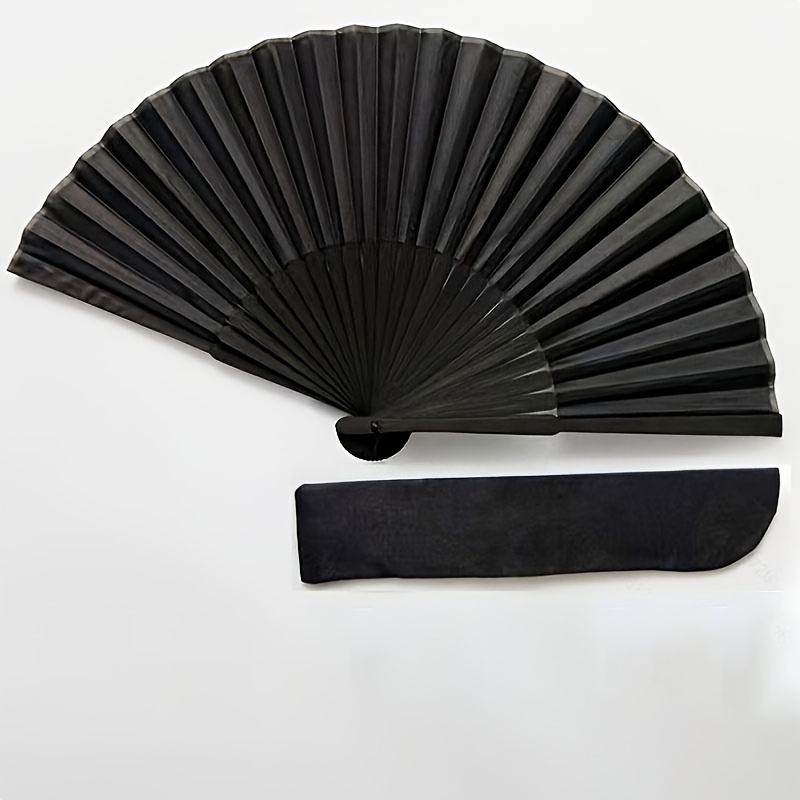 TEMU 2pcs Chinese Vintage Handheld Folding Fan Set, Including 1 Black Folding Fan And 1 Protective Sleeve, Is For Prom And Wedding Partiesâideal For