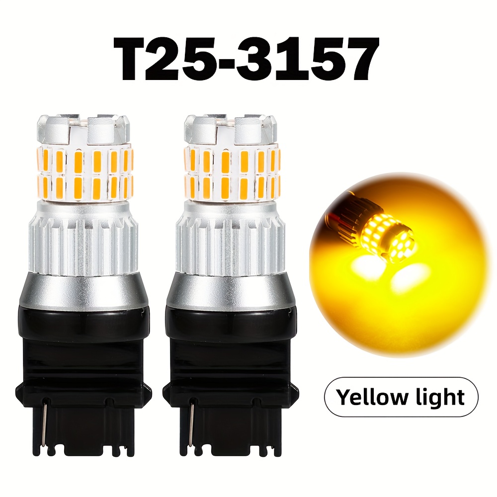 TEMU 2pcs 3157 Amber Yellow Led Bulbs 4014smd Beads Lights Turn Signal Lamps T25 3156 3057 4157 Led Drl Tail Light White Red, Without Battery