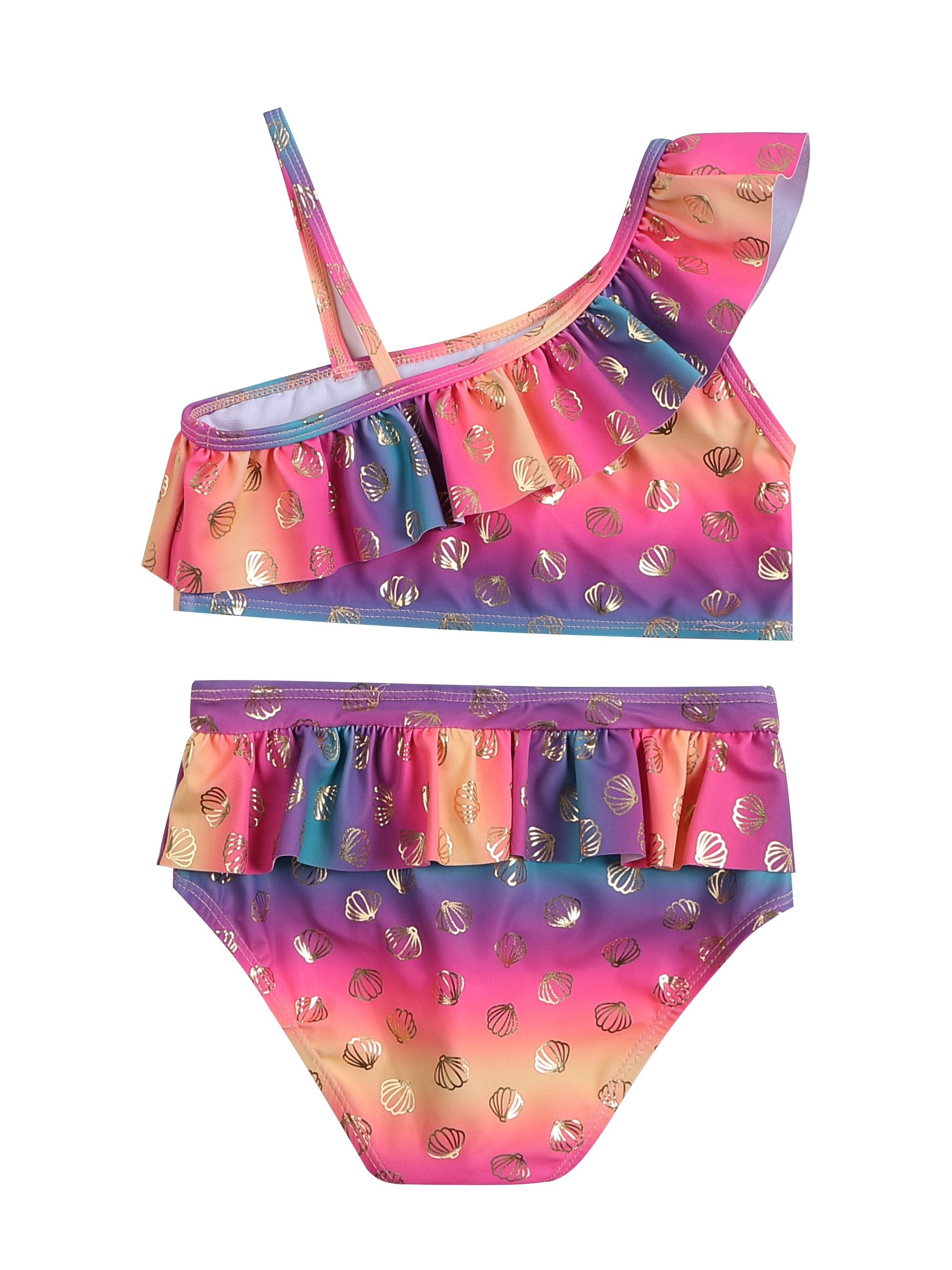 Gradient Shells Print Girl's Bikini Swimsuit Ruffle One - Temu South Africa