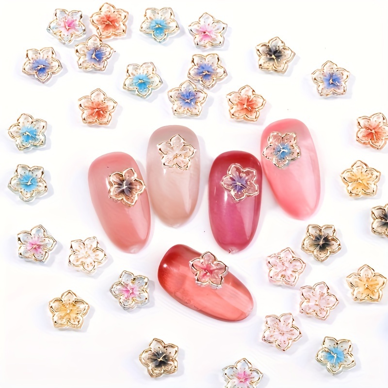 

50pcs 3d Resin Nail Charms - Golden-edged Ice Flower Nail Jewelry - Sparkling Manicure Decorations - Unscented Nail Art Accessories For Easter Style Enhancements