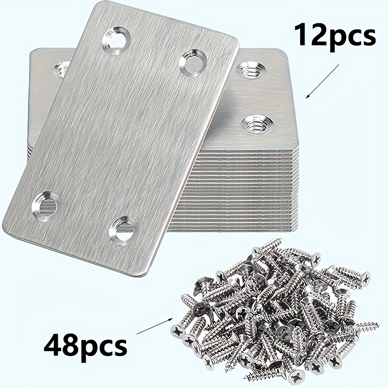 E-shop 60 Stück Metall Flache Edelstahl Winkelhalterung Set, Vier Loch Fixierwinkelhalterung, Edelstahl Verbindungs-Winkelhalterung, 12