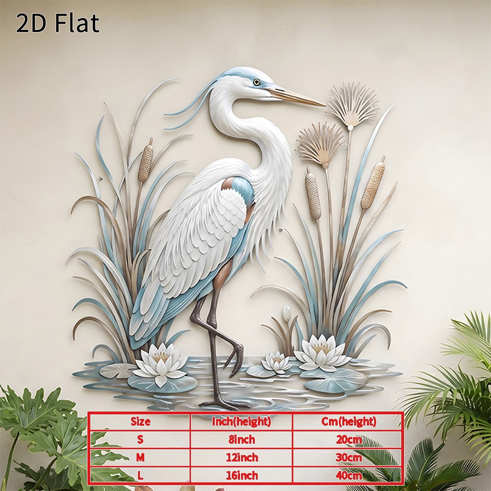 TEMU 2d Flat, 2d Flat 1pc Metal Wall Art Heron Bird Water Lily Metal Sign Decor Elegant Nature Plaque Home Garden Indoor Outdoor Wall Decor Unique