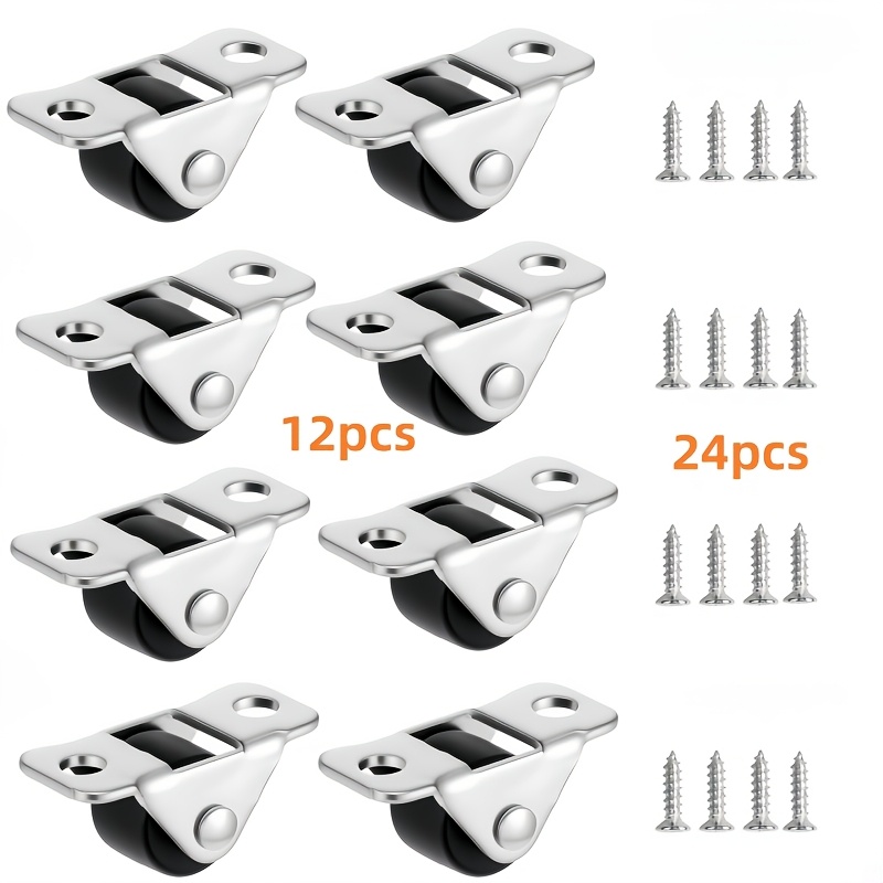 TEMU Juego de 36 piezas: 12 ruedas + 24 tornillos. Ruedas para zócalo de tatami, ruedas para cajones, mini ruedas giratorias direccionales para