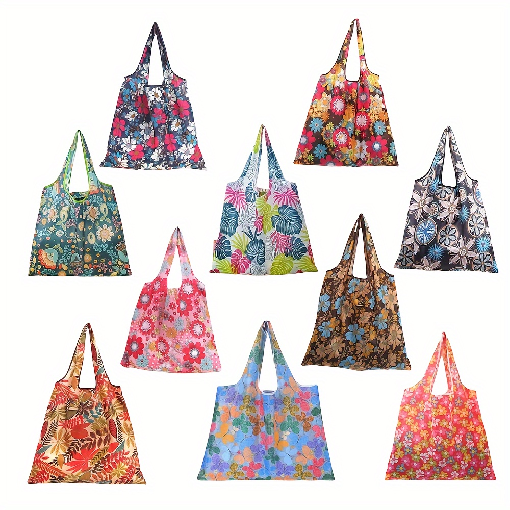 

10pcs Large Reusable Grocery Bags With Handles - Waterproof, Foldable Shopping For Daily & Outdoor Use