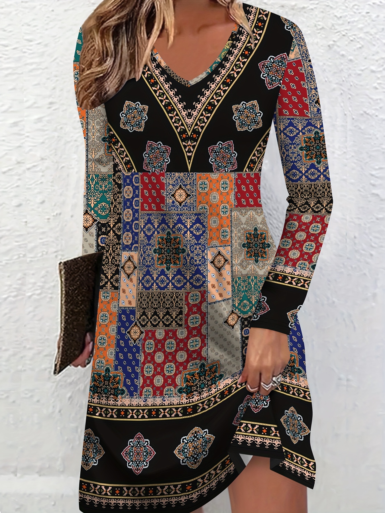 women's vintage ethnic print dress casual summer aztec printed short sleeve  v neck midi knee length dresses - women's clothing - Temu New Zealand