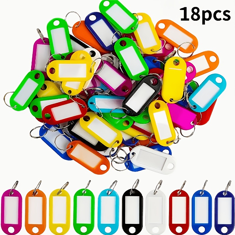 TEMU 18pcs Keychains With Tags In Random Colors, Plastic Key Tags With Key Rings, Assorted Colors, Key Labels For Identifying Luggage, Clothes And