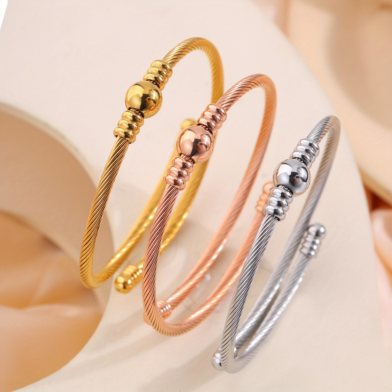 

3pcs Adjustable Stainless Steel Bangle Set, Fashion Bangles, No Pendants, For Men And Women, And Formal