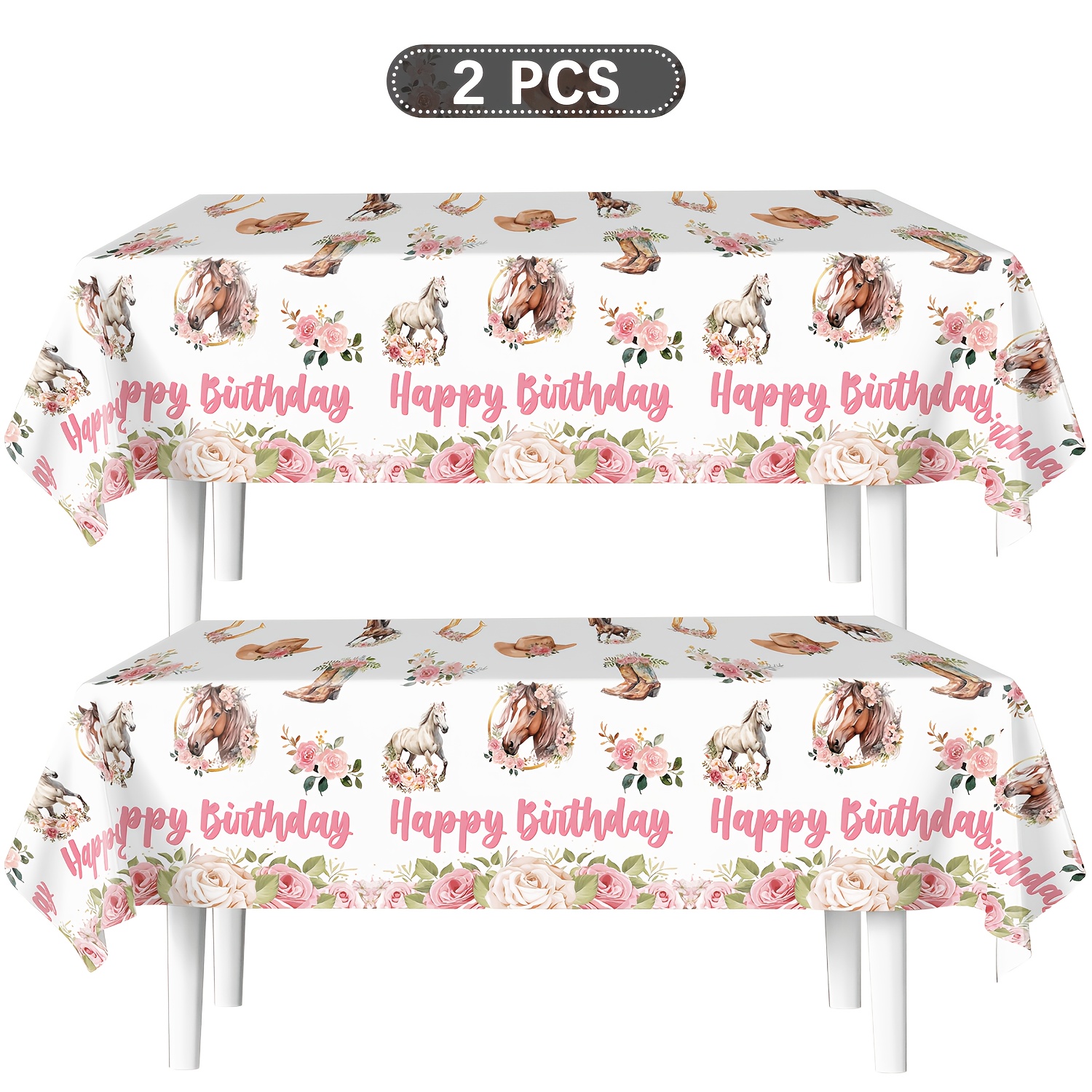 TEMU 2pcs Horse-themed Tablecloth Suitable For Birthday Parties & Baby Showers - Plastic Rectangular Table Patterns, Table Decorations For Horse