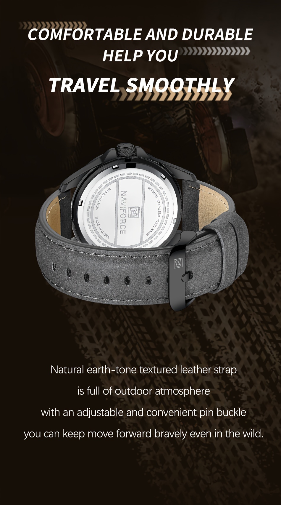  fashion mens genuine leather cowhide strap sports watch details 5