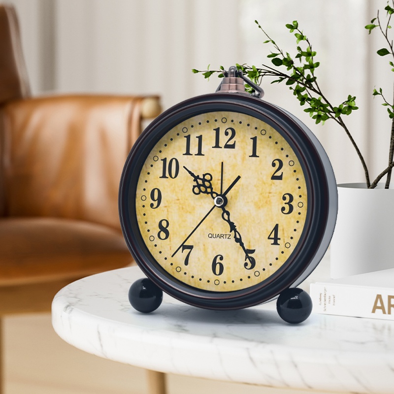 TEMU [vintage Metal Alarm Clock] Vintage 1pc Metal Alarm Clock - Arched Crown Round Silent Table Clock - Aa Battery Operated With Alarm For Bedroom, Living Room, Office