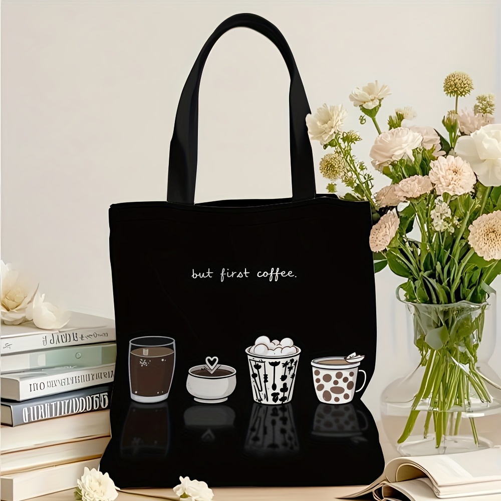 TEMU 1pc,women's Handbags, Coffee Printed Casual Tote Bag, A Gift Is And , Ideal For Daily Shopping, Travel, And Beach