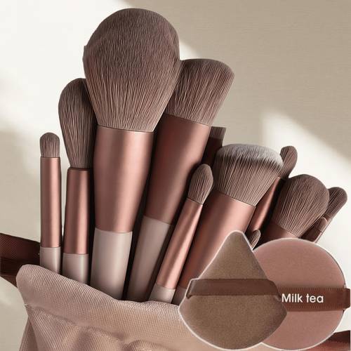13 15 16 pcs makeup brush set including 13pcs makeup brush set and 0 2 3pcs brown makeup sponges eye shadow foundation bb cream concealer makeup brushes soft all in one makeup tools for women makeup tools with soft fiber for easy carrying