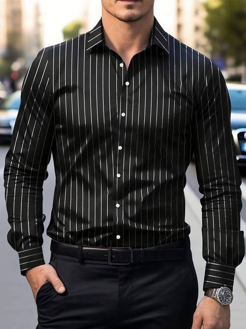 mens fit striped dress shirt polyester machine washable button detail wear