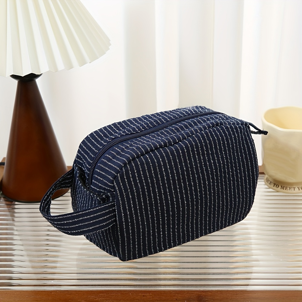 1pc Striped Large Capacity Handbag Cosmetic Storage Bag Travel Portable Makeup Bag Organizer