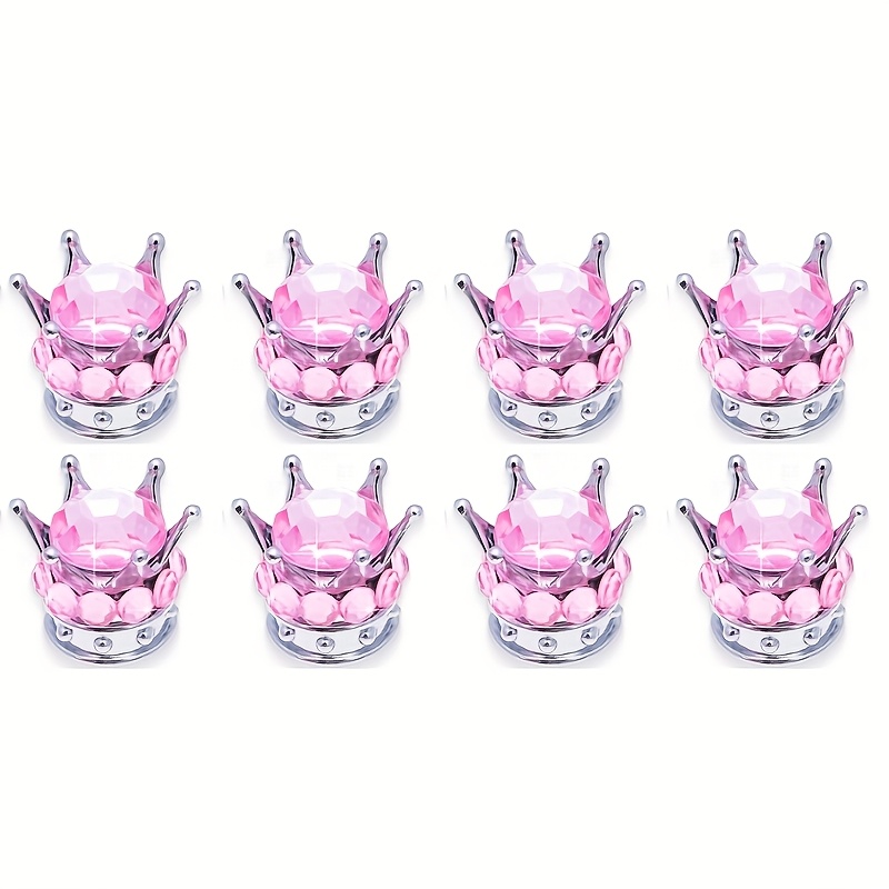 TEMU Crown Silberne Ventilkappen, 8 Stück Auto-Reifenventilkappen - Blasenkristall-Diamant-Chrom-Ventilkappen - Geeignet für Autos, LKW, Fahrräder