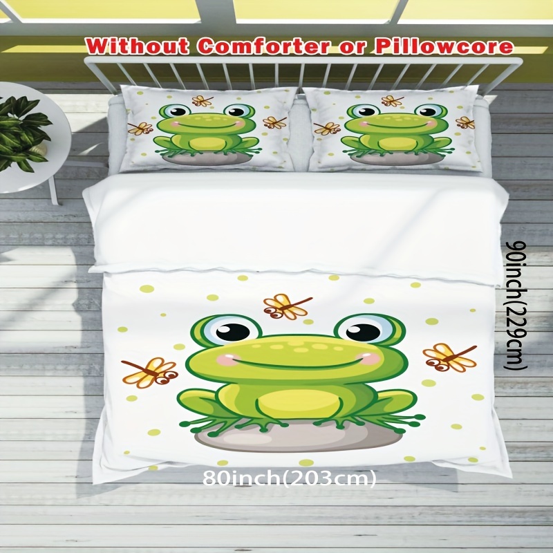 TEMU Frog Duvet Cover Set, Cartoon Frog Bedding For Boys And Girls' Room Decor, Animal Duvet Cover With Cute Frog Cartoon Pattern, 3pcs Duvet Cover