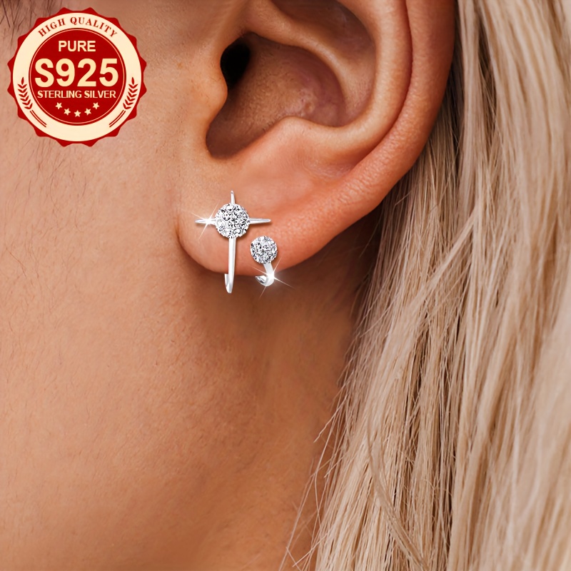 Women's S925 Silver Four-Pointed Star Stud Earrings with Sparkling Ball