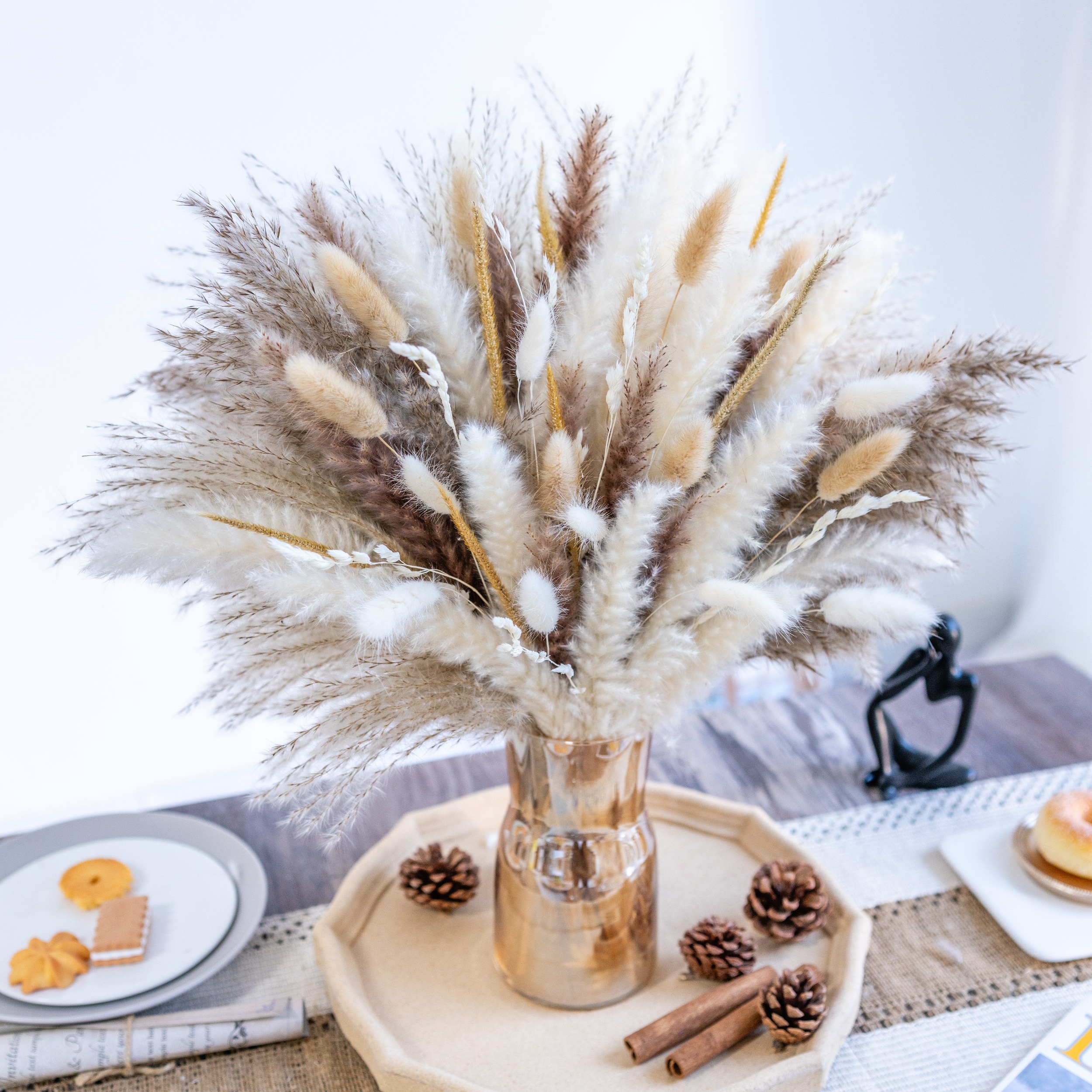 

98-150 Pcs Dried Pampas Grass Bouquet, Boho Table Decor, Dried Flowers, Brown Pompas, White Pampas Grass For Wedding, Home, Rustic Party, Baby Shower Decorations