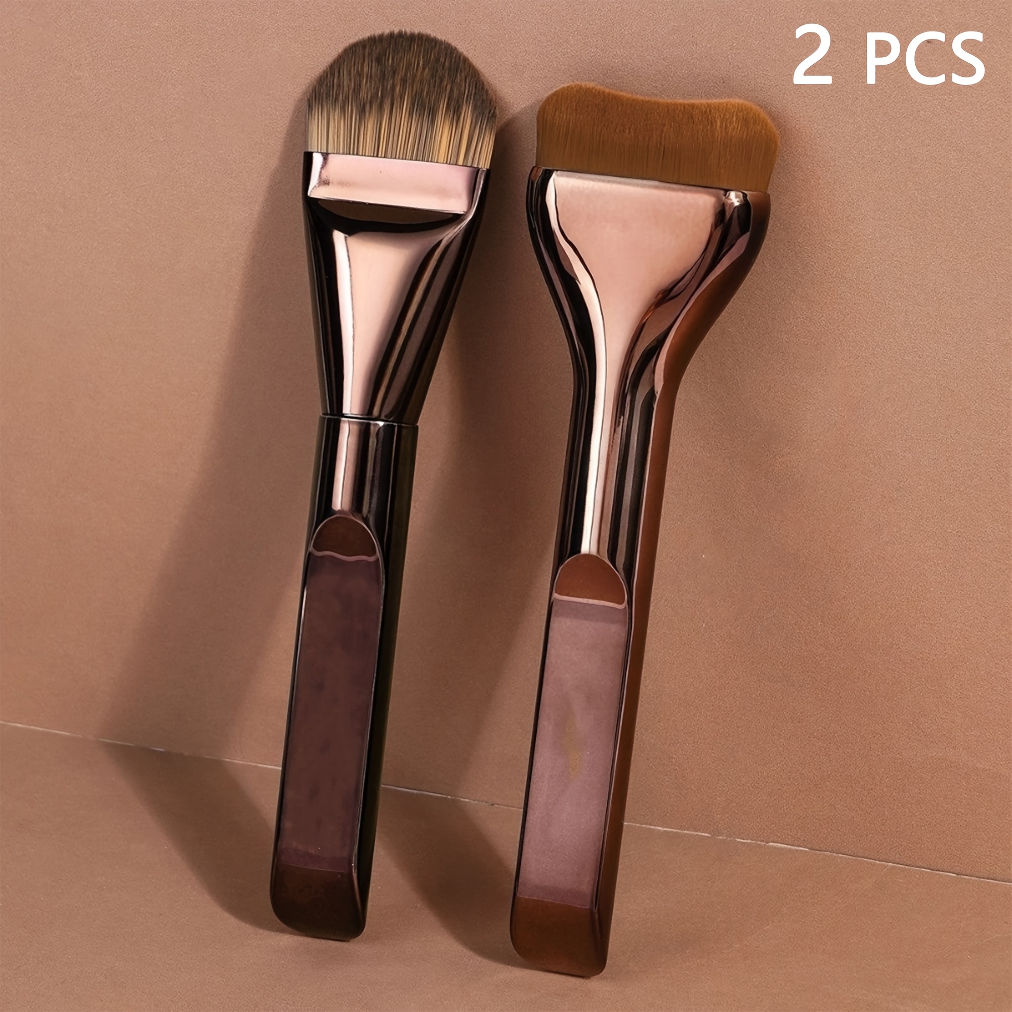 TEMU 2pcs Makeup Brush Set, Ultra-thin Foundation Brush, Multifunctional Facial Makeup Brush