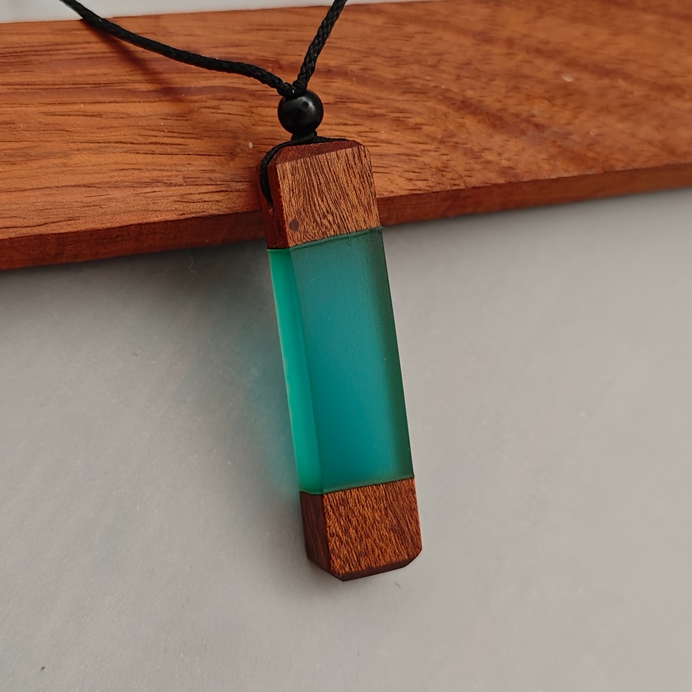 TEMU Fashionable Men'-tone Wood And Resin Handcrafted Rope Adjustable Pendant Necklace