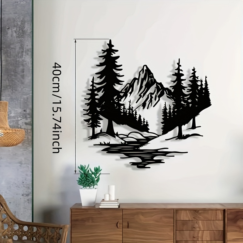 TEMU Art Mural Métallique Contemporain - Silhouette de Paysage Montagneux, Scène Géométrique Forestière, Idéal pour Décoration de Salon, Intérieur