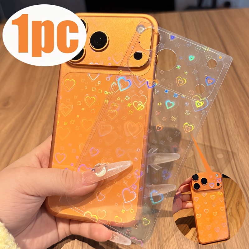 TEMU 1pc Transparent Holographic Glitter Starry Case, Heart-shaped Laser Sticker, High-end , Transparent Decorative Sticker, Easy Design, , Phone