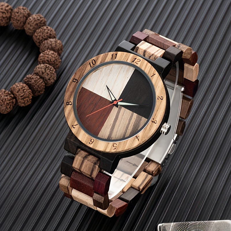 TEMU Men's Wooden Quartz Casual Watch A Unique Gift With Multi Combination And Dial