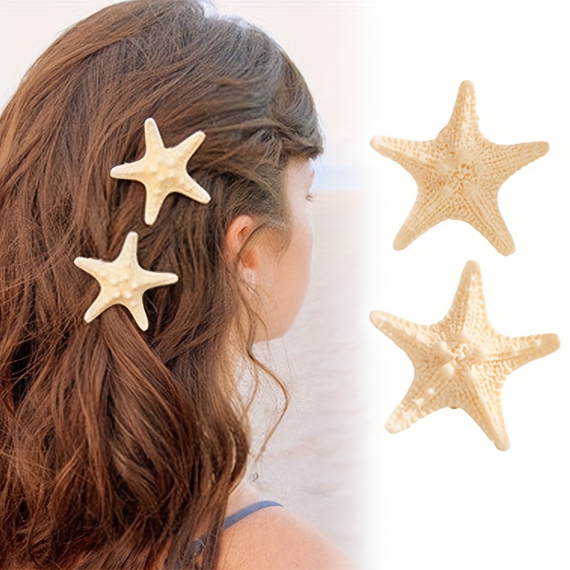 

Elegant 2pcs Starfish & Conch Shell Hair Clip Set - Cute Ocean-inspired Resin Barrettes For Women Valentine's Day